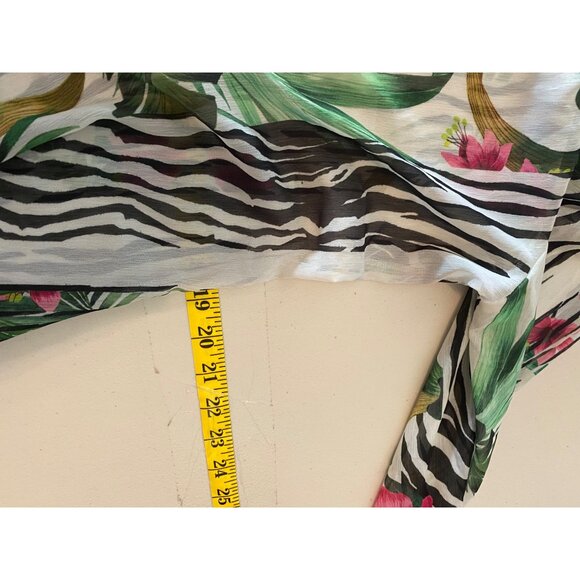 America & Beyond Tropical Zebra Print Kimono Cardigan With Pom Pom Trim Large - Picture 10 of 11
